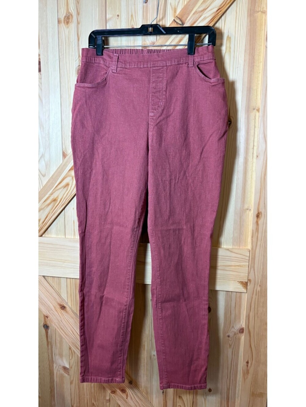 D & Co. Women's Light Red Soft Denim Pants Size Large Elastic Waist